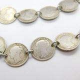 Victorian Sterling Silver Threepence Coin Watch Chain Antique c1880 with Shilling Fob