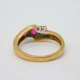 9ct Yellow Gold, Ruby & Diamond Crossover Dress Ring Vintage Birmingham