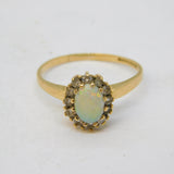 9ct Yellow Gold, White Opal & Spinel Floral Cluster Ring Vintage Birmingham
