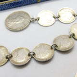 Victorian Sterling Silver Threepence Coin Watch Chain Antique c1880 with Shilling Fob