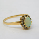 9ct Yellow Gold, White Opal & Spinel Floral Cluster Ring Vintage Birmingham