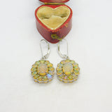 Pair of Sterling Silver & Carved 'Happy Face' Water Opal Drop Earrings Vintage