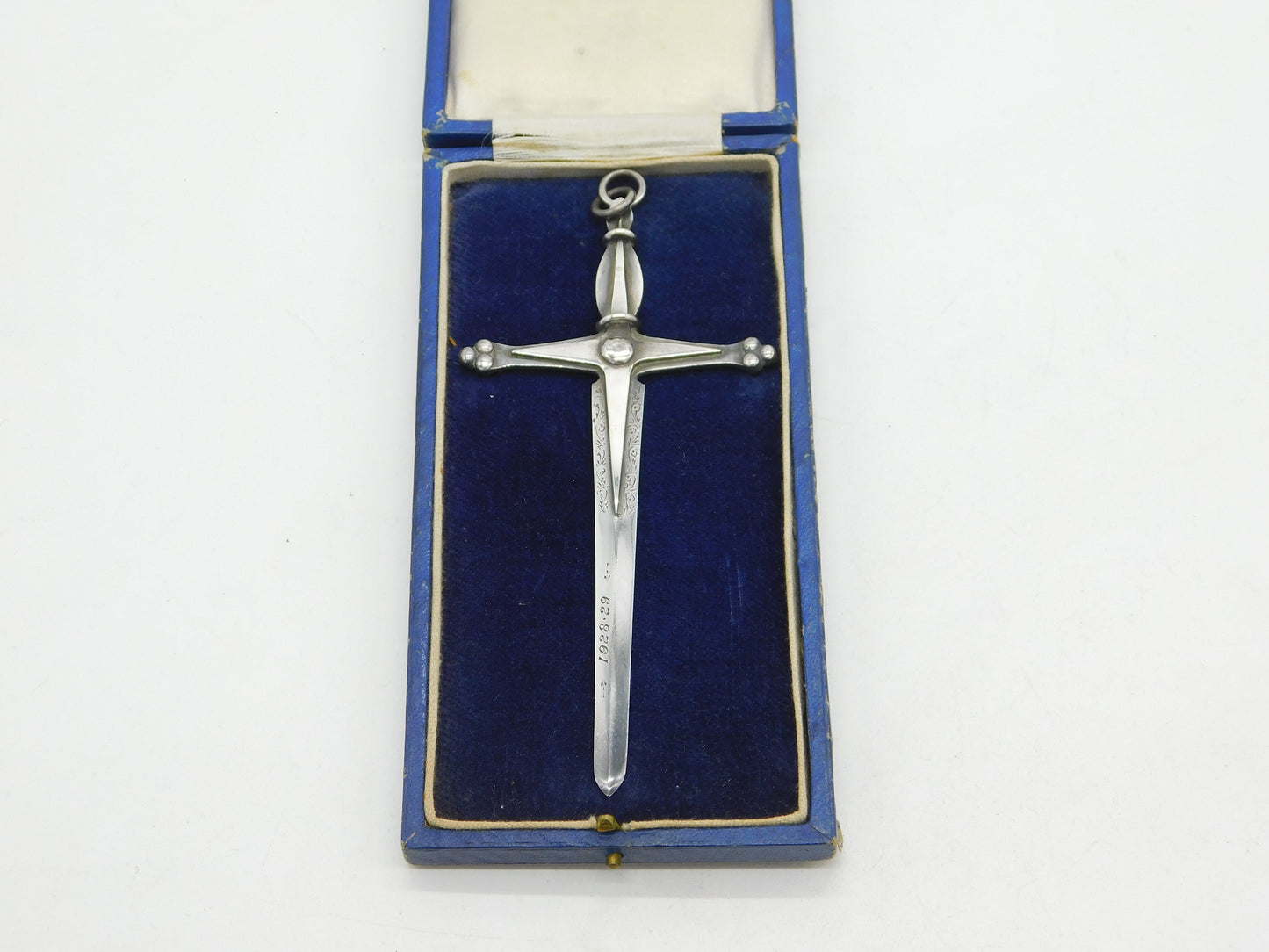 Boxed Sterling Silver Large Sword Form Masonic Jewel Medal 1928 Antique Birmingham