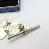 Victorian Sterling Silver Threepence Coin Watch Chain Antique c1880 with Shilling Fob