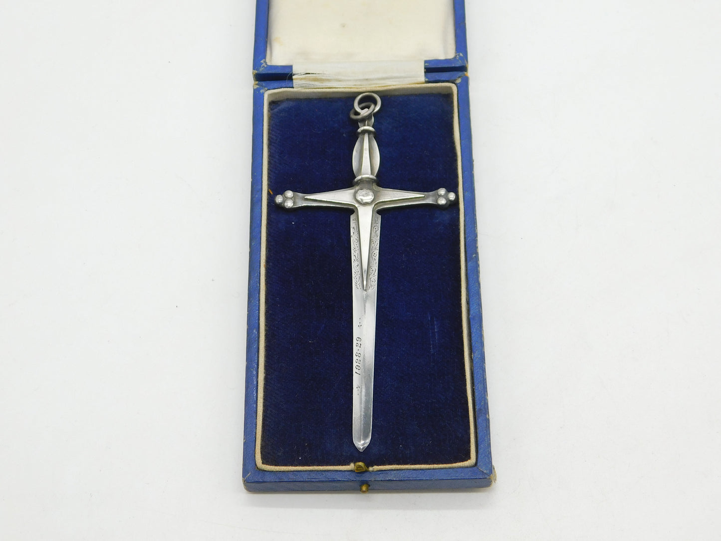 Boxed Sterling Silver Large Sword Form Masonic Jewel Medal 1928 Antique Birmingham