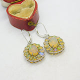 Pair of Sterling Silver & Carved 'Happy Face' Water Opal Drop Earrings Vintage