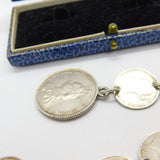 Victorian Sterling Silver Threepence Coin Watch Chain Antique c1880 with Shilling Fob