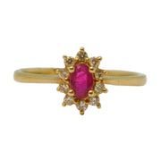 9ct Yellow Gold, Ruby & Diamond Floral Engagement Ring Vintage London