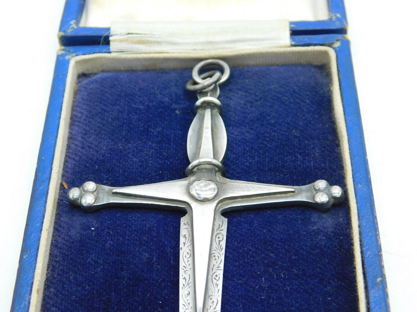 Boxed Sterling Silver Large Sword Form Masonic Jewel Medal 1928 Antique Birmingham