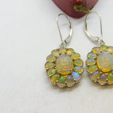 Pair of Sterling Silver & Carved 'Happy Face' Water Opal Drop Earrings Vintage