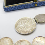 Victorian Sterling Silver Threepence Coin Watch Chain Antique c1880 with Shilling Fob