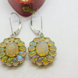 Pair of Sterling Silver & Carved 'Happy Face' Water Opal Drop Earrings Vintage