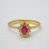 9ct Yellow Gold, Ruby & Diamond Floral Engagement Ring Vintage London