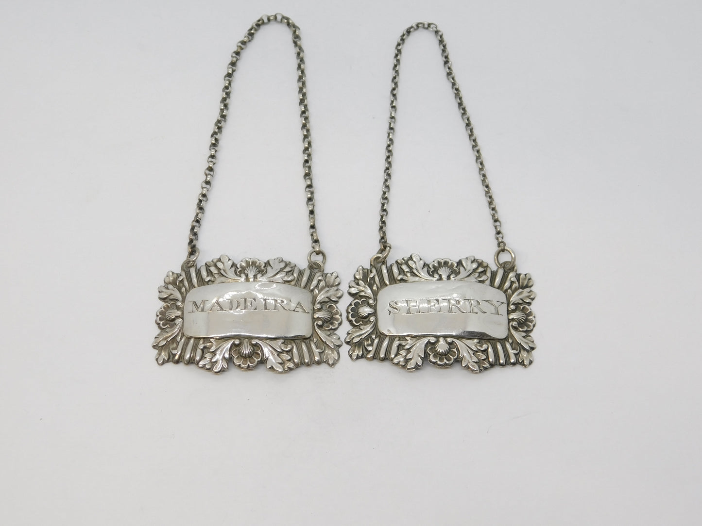 William IV Sterling Silver Madeira & Sherry Decanter Label Pair Antique 1837 Birmingham