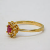 9ct Yellow Gold, Ruby & Diamond Floral Engagement Ring Vintage London