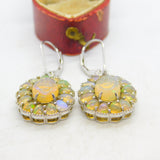 Pair of Sterling Silver & Carved 'Happy Face' Water Opal Drop Earrings Vintage