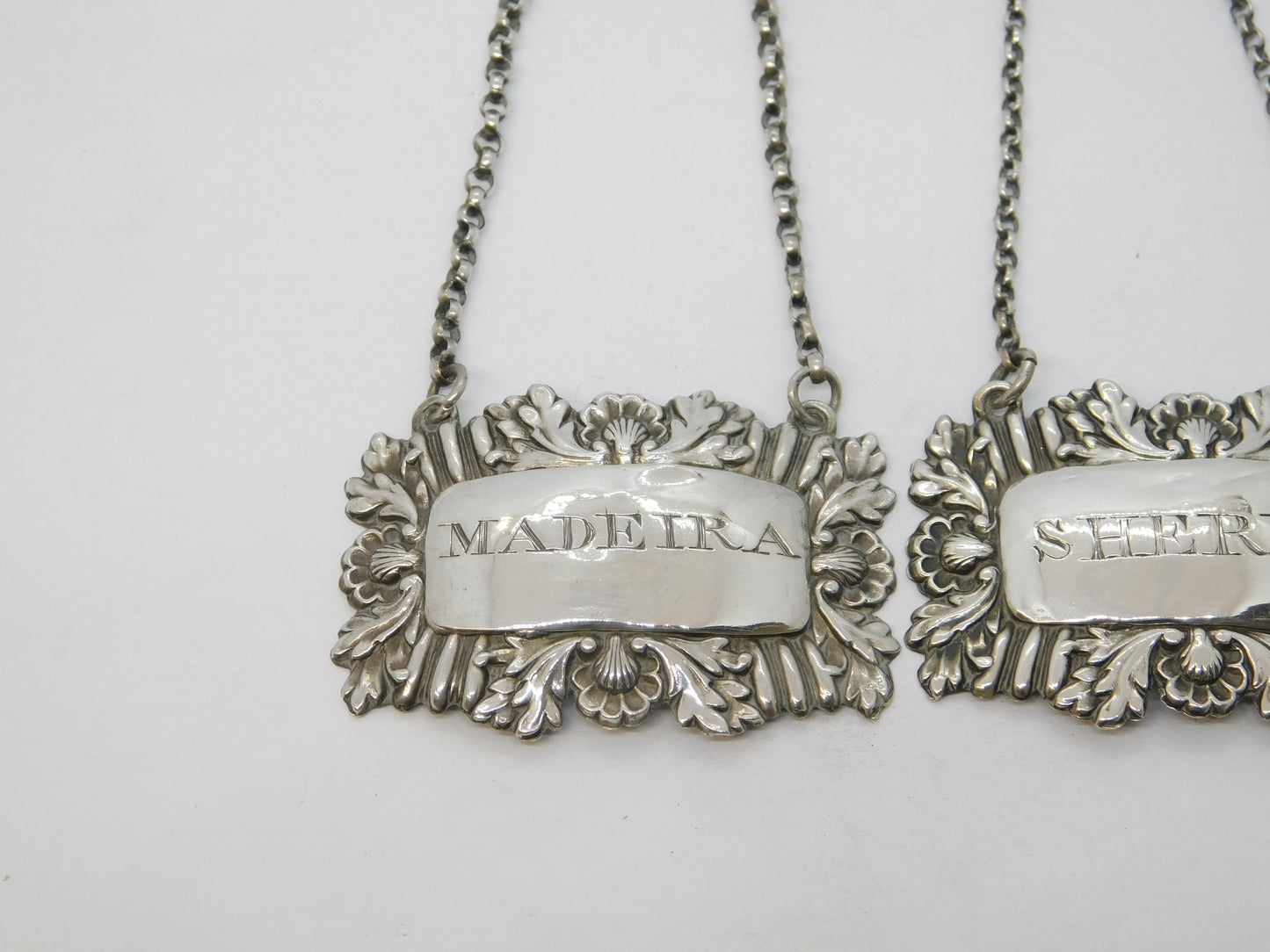 William IV Sterling Silver Madeira & Sherry Decanter Label Pair Antique 1837 Birmingham