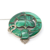 Victorian Scottish Sterling Silver Malachite Shield Form Brooch Antique c1860