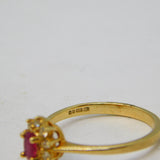9ct Yellow Gold, Ruby & Diamond Floral Engagement Ring Vintage London