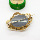 George III 9ct Yellow Gold, Hair & Seed Pearl Mourning Brooch Antique c1820