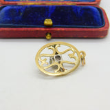 9ct Yellow Gold, Cabochon Moonstone & Diamond Drop Pendant Antique c1930