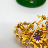 9ct Yellow Gold, Amethyst & Pearl Large Lavalier Drop Pendant Vintage 1971 London