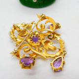 9ct Yellow Gold, Amethyst & Pearl Large Lavalier Drop Pendant Vintage 1971 London