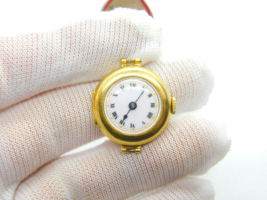 18ct Yellow Gold Ladies Watch with Enamel Dial Antique c1920 Art Deco