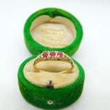9ct Yellow Gold Three Stone Ruby Boat Ring Vintage c1970 Birmingham
