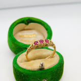 9ct Yellow Gold Three Stone Ruby Boat Ring Vintage c1970 Birmingham