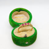 9ct Yellow Gold Three Stone Ruby Boat Ring Vintage c1970 Birmingham