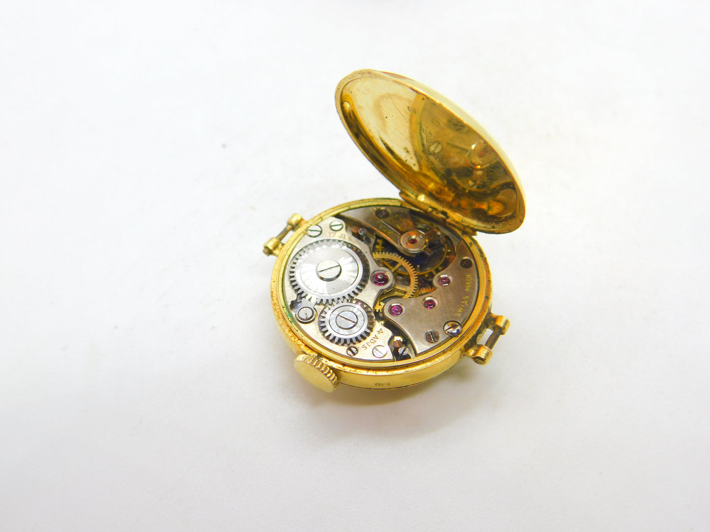 18ct Yellow Gold Ladies Watch with Enamel Dial Antique c1920 Art Deco