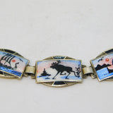 Aksel Holmsen Sterling Silver Enamel Nordic Panel Bracelet Antique Art Deco