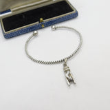 Sterling Silver Rope Twist Figa Hand Bangle Bracelet Antique c1920 Art Deco