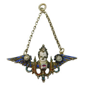 Austro-Hungarian Silver, Enamel & Ruby Cherub Putto Pendant Antique c1860s