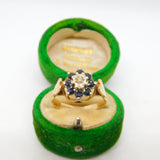 9ct Yellow Gold, Sapphire & Diamond Floral Cluster Ring Vintage 1976 Sheffield