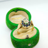 9ct Yellow Gold, Sapphire & Diamond Floral Cluster Ring Vintage 1976 Sheffield
