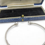 Sterling Silver Rope Twist Figa Hand Bangle Bracelet Antique c1920 Art Deco