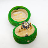 9ct Yellow Gold, Sapphire & Diamond Floral Cluster Ring Vintage 1976 Sheffield