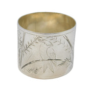 Victorian Sterling Silver Aesthetic Bird Pattern Napkin Ring Antique 1882 London