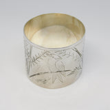 Victorian Sterling Silver Aesthetic Bird Pattern Napkin Ring Antique 1882 London