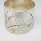 Victorian Sterling Silver Aesthetic Bird Pattern Napkin Ring Antique 1882 London