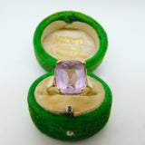9ct Yellow Gold & Emerald Cut Amethyst Cocktail Ring Vintage 1968 London