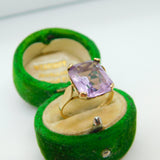 9ct Yellow Gold & Emerald Cut Amethyst Cocktail Ring Vintage 1968 London