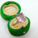 9ct Yellow Gold & Emerald Cut Amethyst Cocktail Ring Vintage 1968 London