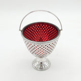 Victorian Sterling Silver Glass Lined Pedestal Treat Bowl Antique Birmingham