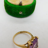 9ct Yellow Gold & Emerald Cut Amethyst Cocktail Ring Vintage 1968 London