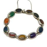 Mexican Sterling Silver Multi-Gem Set Panel Bracelet Vintage c1970