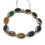 Mexican Sterling Silver Multi-Gem Set Panel Bracelet Vintage c1970
