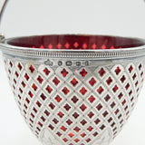 Victorian Sterling Silver Glass Lined Pedestal Treat Bowl Antique Birmingham
